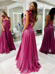 2025 One Shoulder A-line Evening Dresses, Floral Newest Long Prom Dresses, Fashion Bridesmaid Dresses