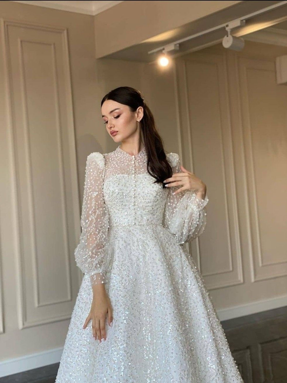 Elegant Beaded Sequin Wedding Dresses, A-line Wedding Dresses, Bridal Gown, Affordable Wedding Dresses