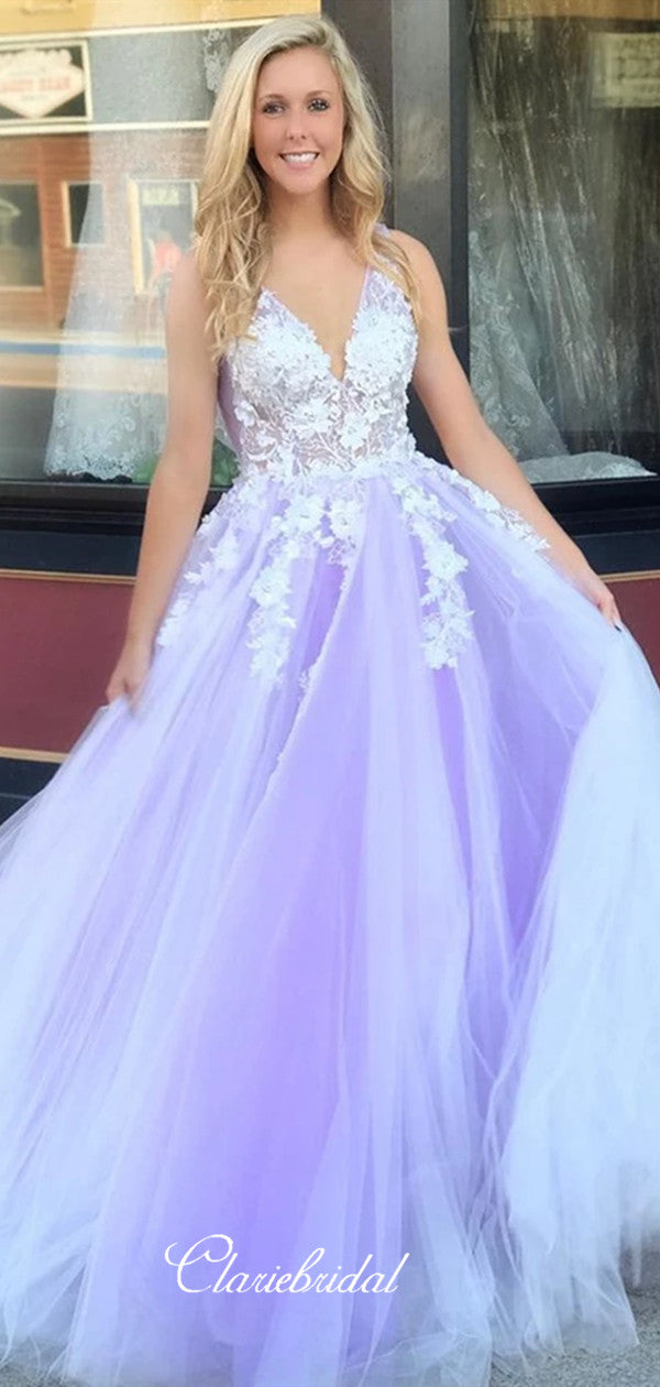 Elegant Appliques Tulle A-line Prom Dresses, Fancy Newest 2020 Prom Dresses