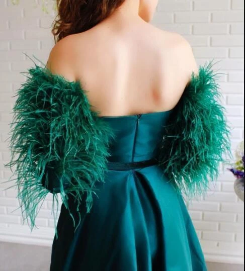 A-line Popular Feather Long Prom Dresses, High Slit 2020 Long Prom Dresses