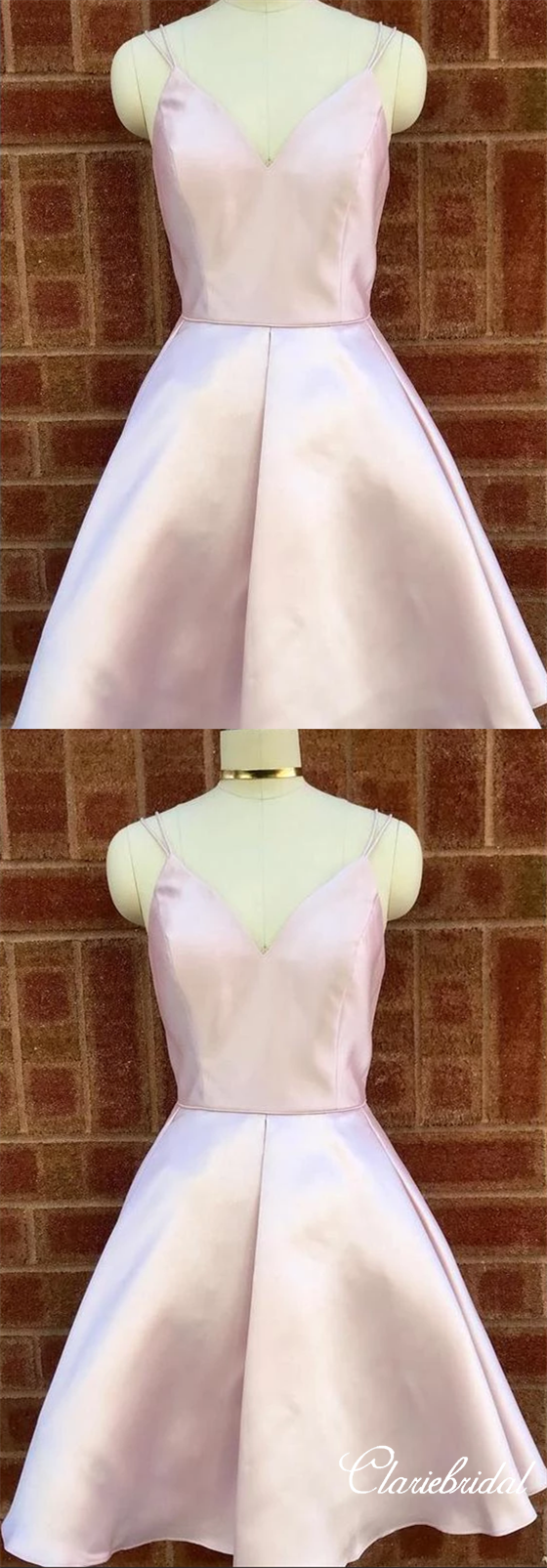 Lovely Pink Satin Short Prom Dresses, Homecoming Dresses