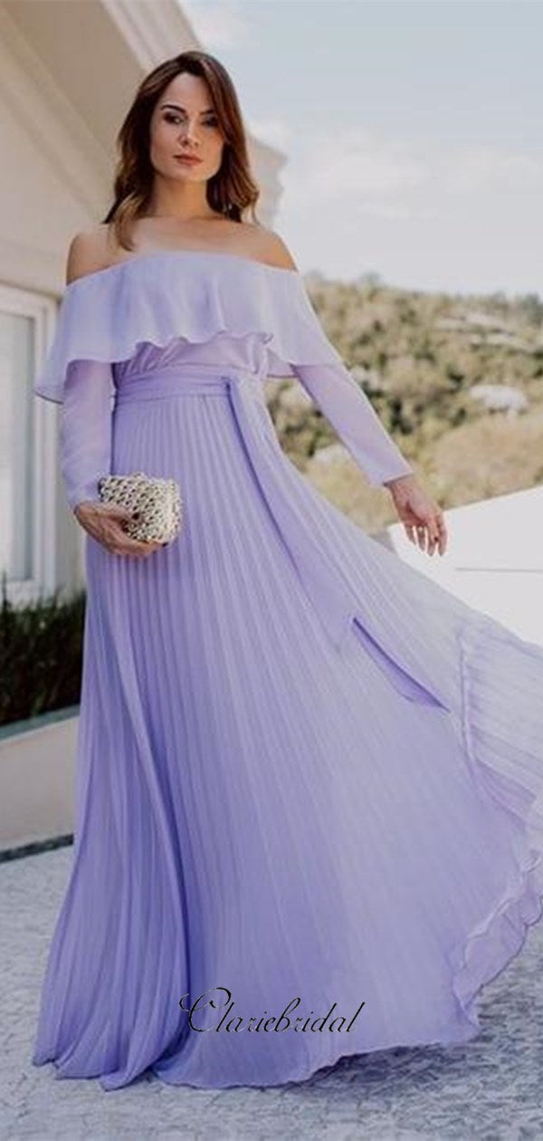 Long Sleeves Off Shoulder Long Prom Dresses, A-line Prom Dresses, 2020 Prom Dresses