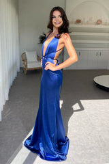 Deep V-neck Royal Blue Prom Dresses, Sexy Mermaid Prom Dresses, Newest Prom Dresses