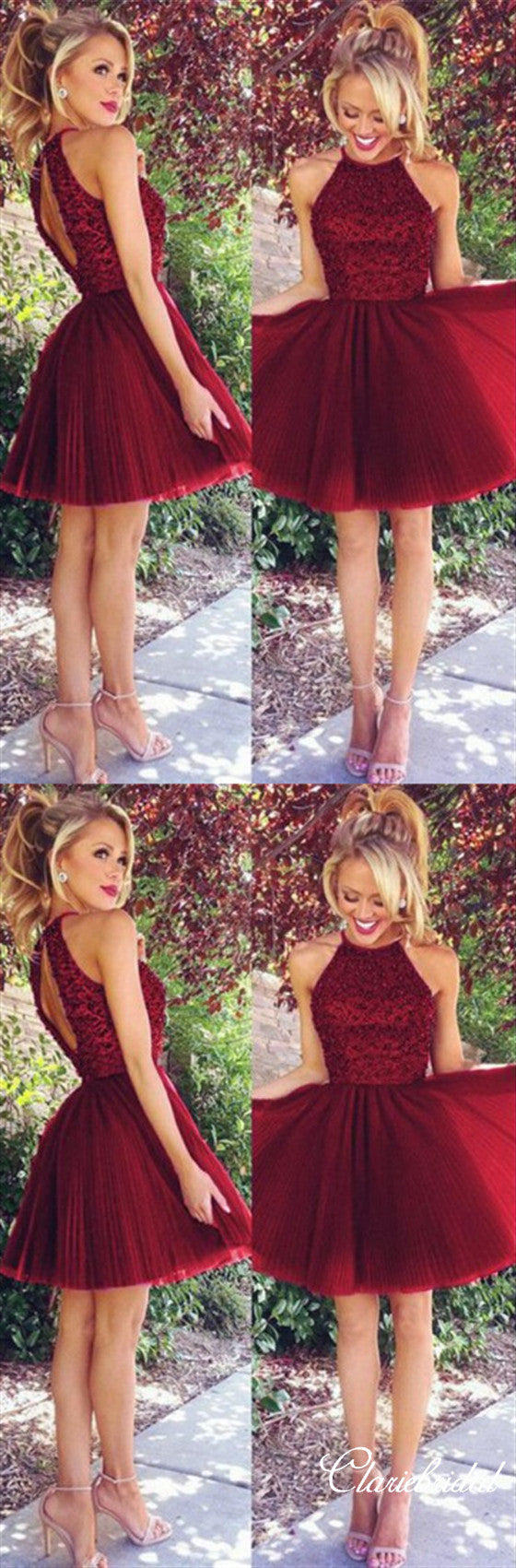 Lovely Beaded Top Tulle Skirt Short Prom Dresses, Open Back Homecoming Dresses