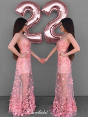 Fancy Strapless Long Prom Dresses, Appliques Prom Dresses, Elegant Prom Dresses