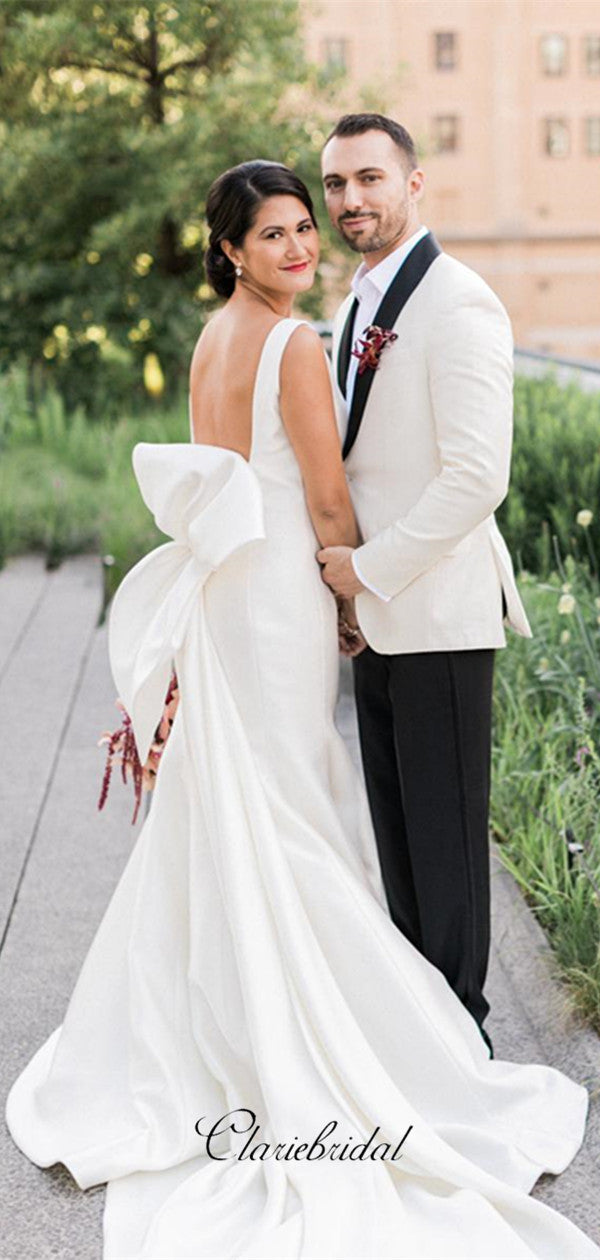 Newest Elegant Unique Wedding Dresses, Simple Design Stain Wedding Dresses Long
