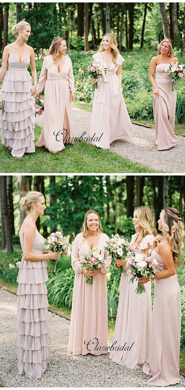 Mismatched Chiffon Bridesmaid Dresses, Pink Wedding Bridesmaid Dresses