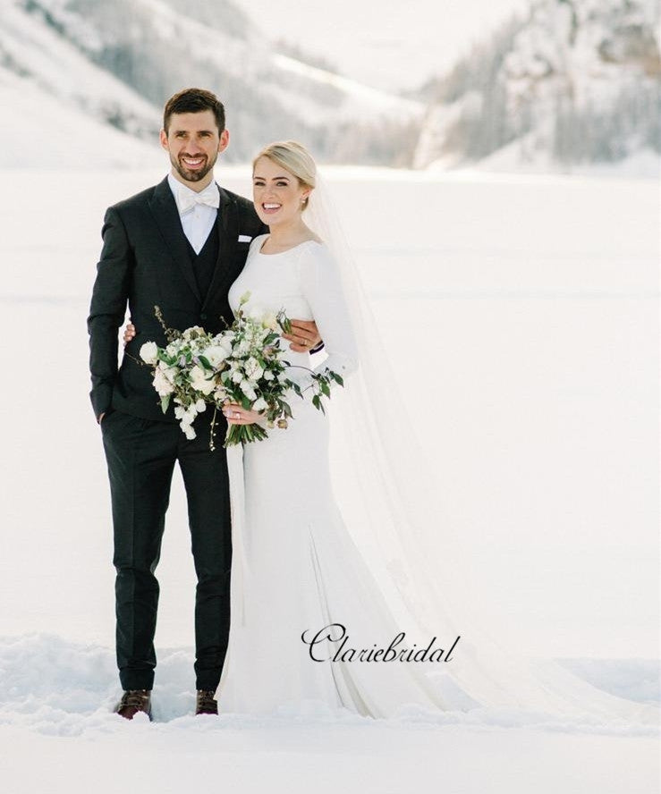 Long Sleeves Lace Wedding Dresses, Simple Popular Bridal Gowns, Wedding Dresses