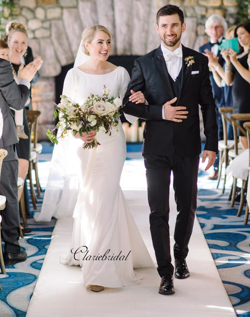 Long Sleeves Lace Wedding Dresses, Simple Popular Bridal Gowns, Wedding Dresses