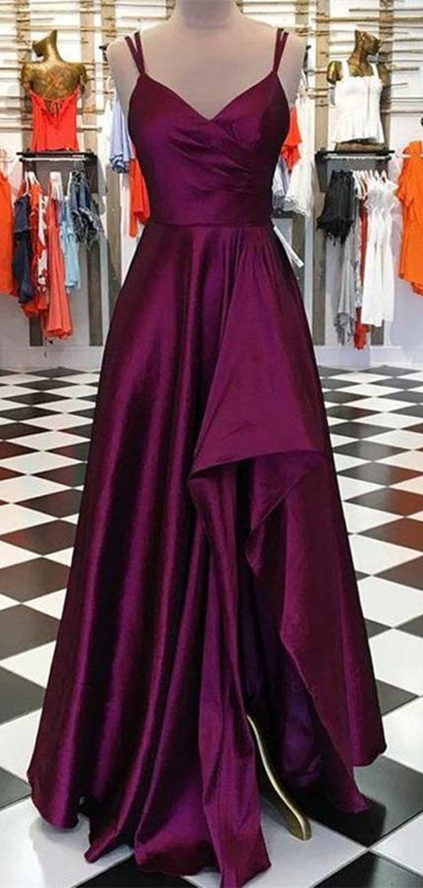 Long Slit Strap Prom Dresses, Cheap Prom Dresses, Party Evening Dresses