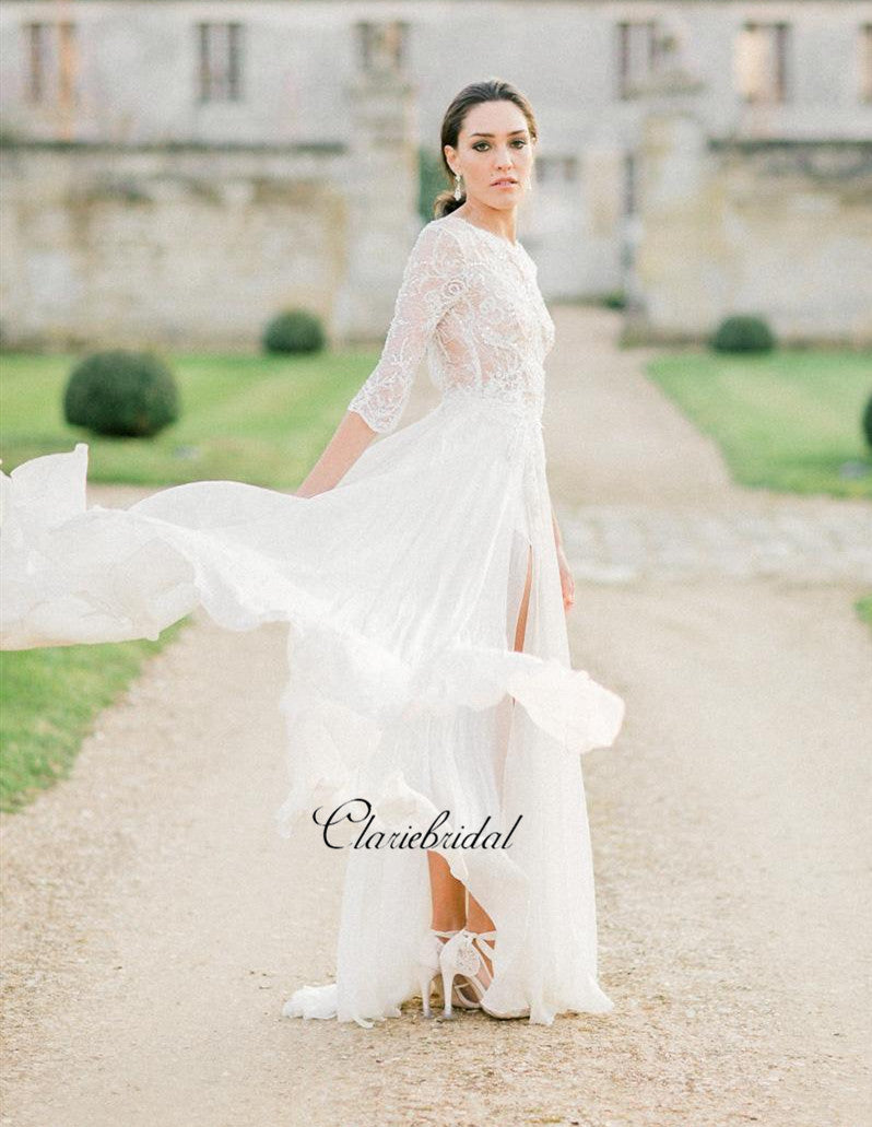 Long Sleeves Elegant Lace Wedding Dresses, Graceful Lace Bridal Gowns
