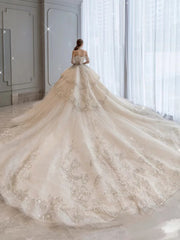 High Quality Off The Shoulder Luxury Bridal Gowns, A-line Lace Popular Wedding Dresses