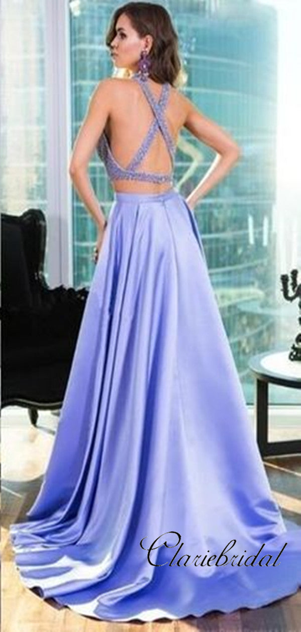 2 pieces Satin A-line Prom Dresses, 2019 Newest Long Prom Dresses