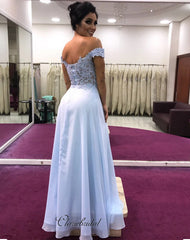 Lace Long Off The Shoulder Prom Dresses, Chiffon Prom Dresses