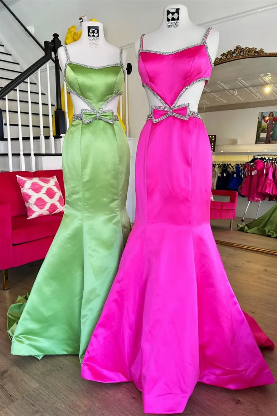 Black Satin Mermaid Prom Dresses With Beaded Straps And Waist Details, Newest 2025 Prom Dresses