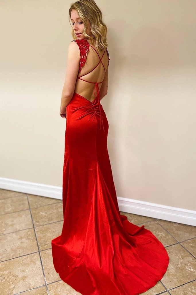 Mermaid V Neck Prom Dresses 2021, Lace Prom Dresses, Popular Prom Dresses, Evening Party Dresses