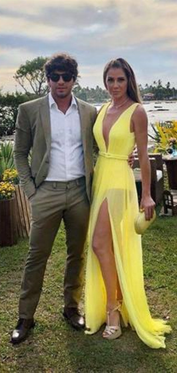 Deep V-neck Simple Long Prom Dresses, Evening Party Cheap 2021 Prom Dresses