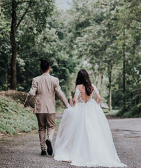 Long Sleeves Lace Tulle Wedding Dresses, A-line Wedding Dresses, Bridal Gown, Affordable Wedding Dresses
