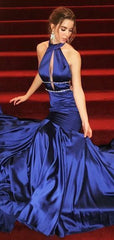High Neck Sweep Train Long Prom Dresses 2021, Keyhole Mermaid New Prom Dresses