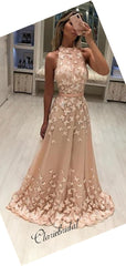 Halter Appliques Design Prom Dresses, Modest A-line Party Prom Dresses