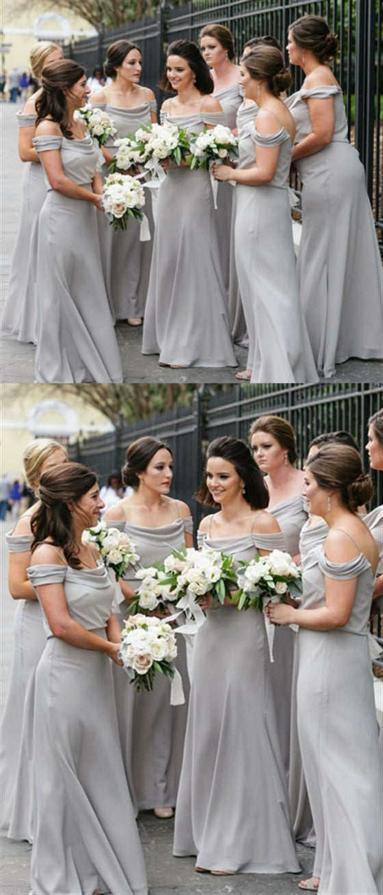 Long A-line Grey Chiffon Bridesmaid Dresses, Popular Bridesmaid Dresses, Long Bridesmaid Dresses