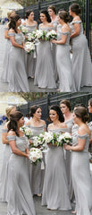 Long A-line Grey Chiffon Bridesmaid Dresses, Popular Bridesmaid Dresses, Long Bridesmaid Dresses