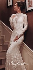 Long Sleeves Lace Mermaid Wedding Dresses, Elegant Wedding Dresses, Newest Long Wedding Dresses