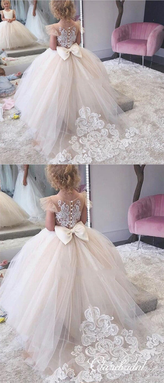 Cap Sleeves Lovely Tulle Lace Flower Girl Dresses