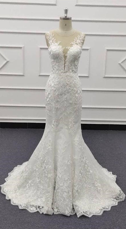 Illusion Lace Wedding Dresses, 2 Pieces Wedding Dresses, Gorgeous Wedding Dresses, Bridal Gown