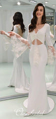 Long Mermaid Boho Long Wedding Dresses, Lace Wedding Dresses