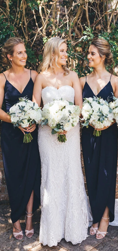 Navy Jersey V-neck Bridesmaid Dresses, 2020 Bridesmaid Dresses, Popular Bridesmaid Dresses