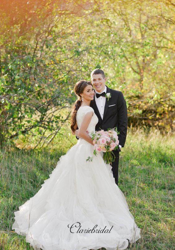Elegant Cap Sleeves Lace A-line Wedding Dresses, Popular Bridal Gowns, Wedding Dresses